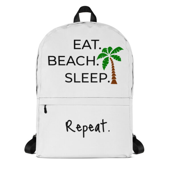 Strandtasche "Eat. Sleep. Beach. Repeat." – stilvolle und praktische Strandtasche, robustes Polyester, wasserabweisend, mit Laptopfach und ergonomischen Gurten. Ideal für Strandliebhaber.