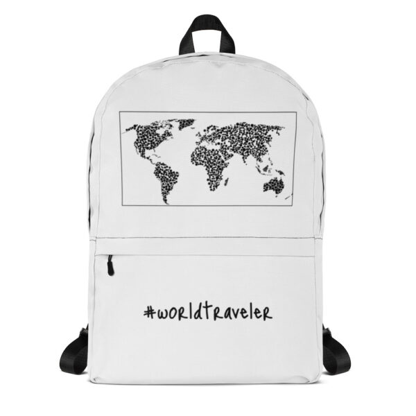 Weltreise mit dem Rucksack "#worldtraveler" – stilvoller und praktischer Rucksack, robustes Polyester, wasserabweisend, mit Laptopfach und ergonomischen Gurten. Ideal für Weltreisende und Abenteurer.